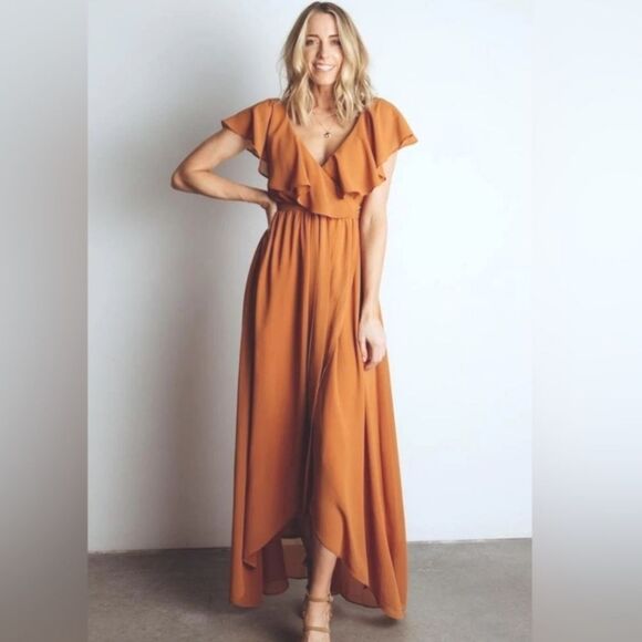 Baltic Born Katya Ruffle Maxi Dress Womens Brown Size XS - Picture 1 of 11